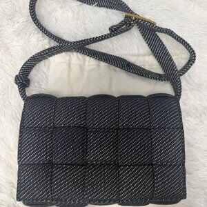 BOTTEGA VENETA Cassette Indigo Woven Denim Shoulder Bag